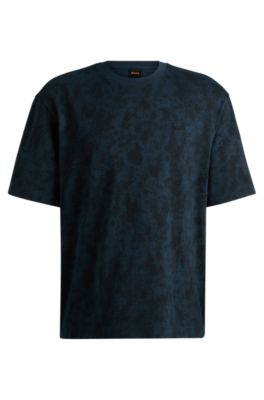 Shop Hugo Boss Cotton-jersey T-shirt With All-over Seasonal Print In Light Blue