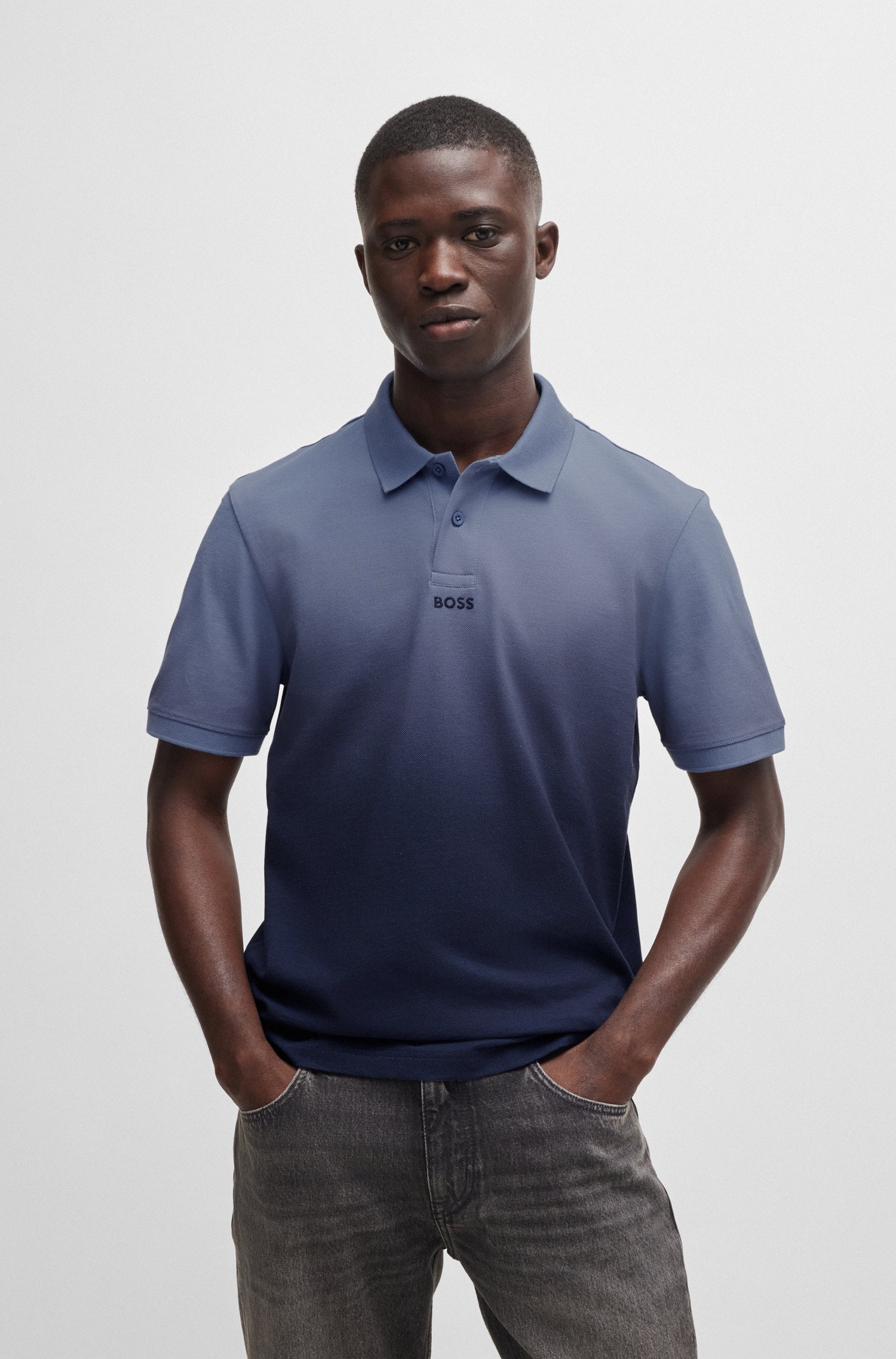 Cotton-piqué polo shirt with dip-dye finish