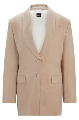 Hugo Boss Longline Slim-fit Jacket With Rear Belt In Light Beige