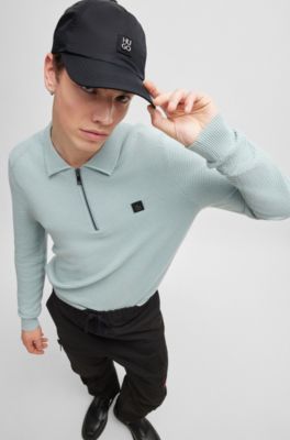 Waterproof nylon cap with stacked logo badge, Black