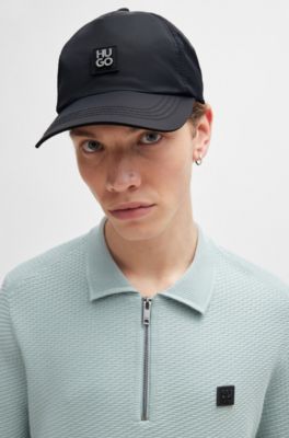 Waterproof nylon cap with stacked logo badge, Black