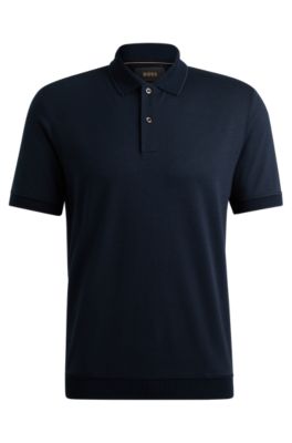 Polo regular fit de algod&oacute;n y cashmere, Azul oscuro