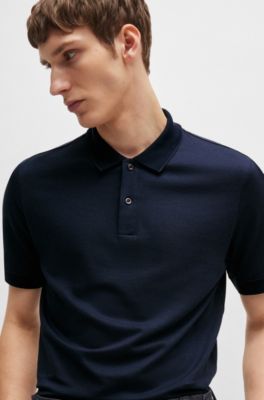 Polo regular fit de algod&oacute;n y cashmere, Azul oscuro
