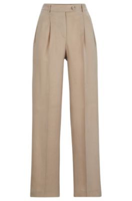 Hugo Boss High-waisted Trousers With A Wide Leg In Light Beige
