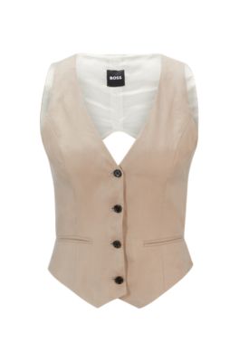 Hugo Boss Slim-fit Waistcoat With Cut-out Back In Light Beige