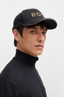 Knitted-piqu&eacute; six-panel cap with embroidered logo, Black