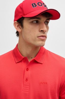 Knitted-piqu&eacute; six-panel cap with embroidered logo, Light Red