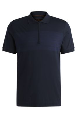 Shop Hugo Boss Silk-cotton Polo Shirt With Zip Placket In Regular Fit In Dark Blue