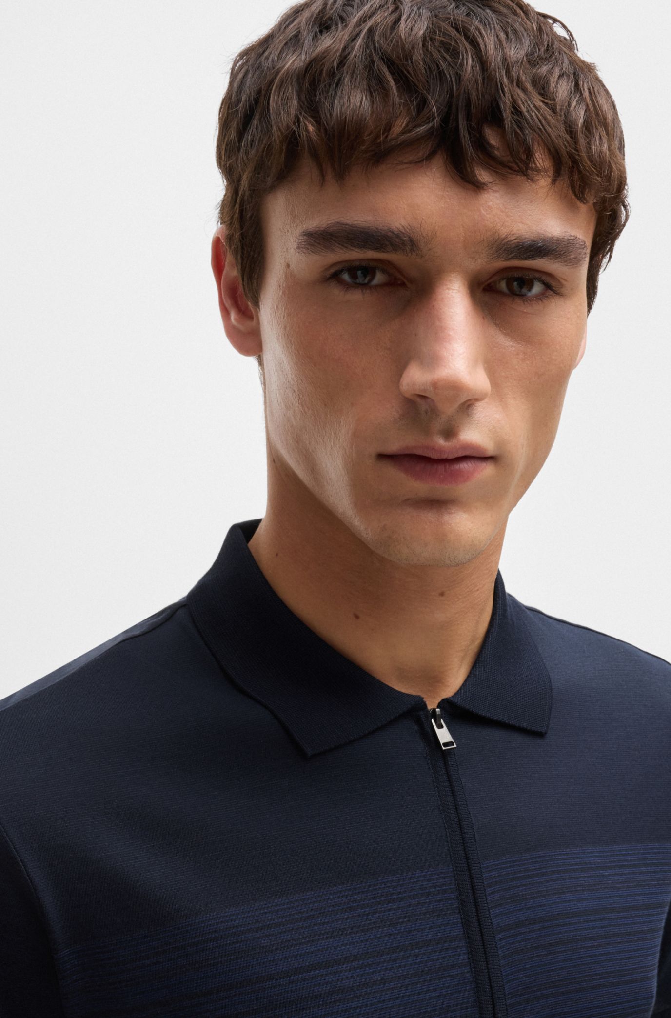 BOSS - Silk-cotton polo shirt with zip placket in regular