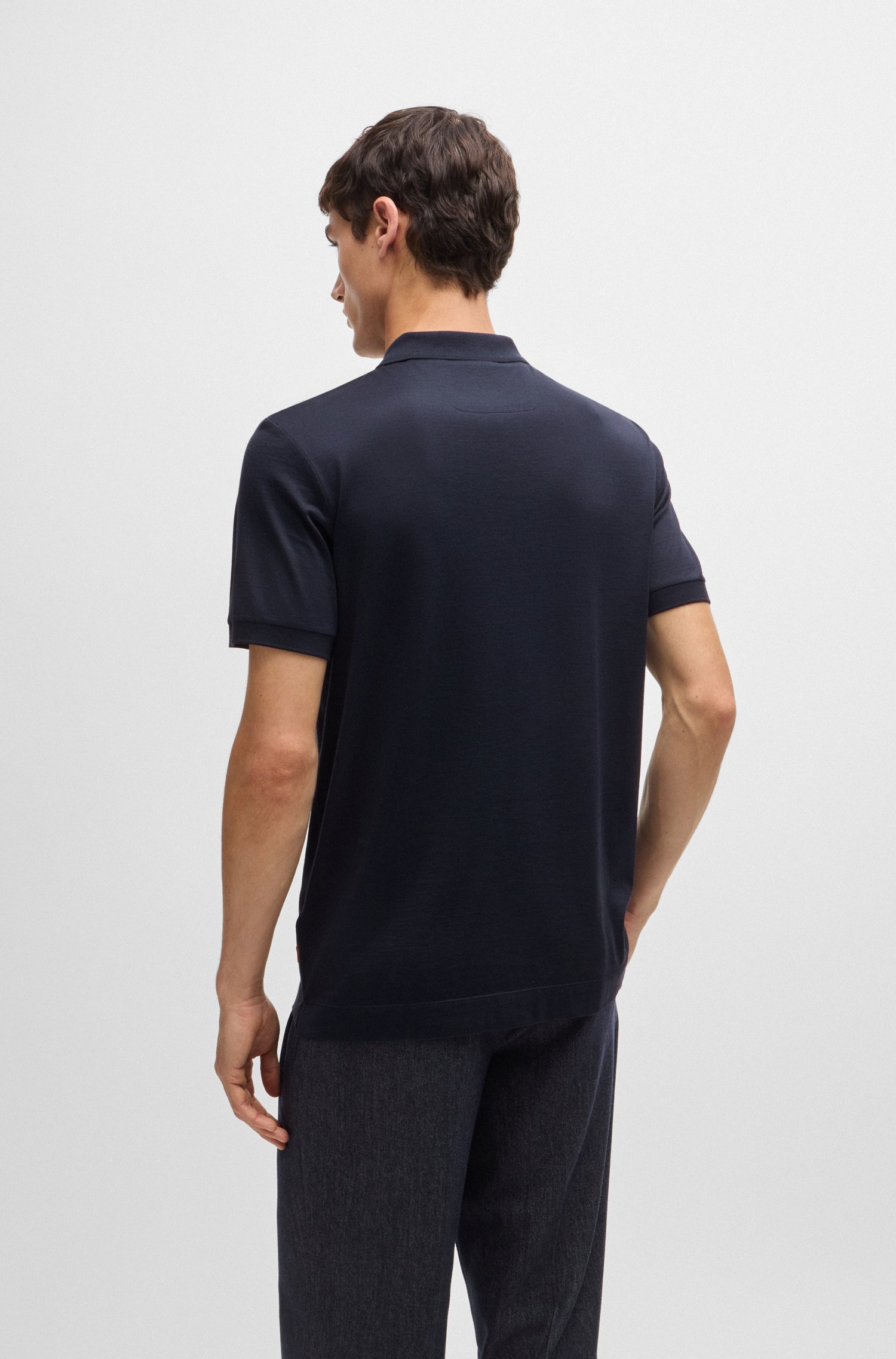 Silk-cotton polo shirt with zip placket regular fit