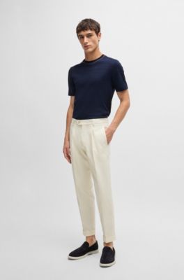 Silk-cotton T-shirt in a regular fit, Dark Blue