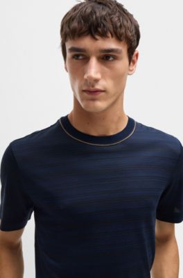 Silk-cotton T-shirt in a regular fit, Dark Blue