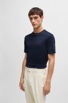 Silk-cotton T-shirt in a regular fit, Dark Blue