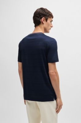 Silk-cotton T-shirt in a regular fit, Dark Blue