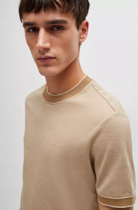 Regular-fit T-shirt in two-tone cotton and cashmere