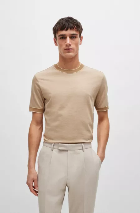 Regular-fit T-shirt in two-tone cotton and cashmere