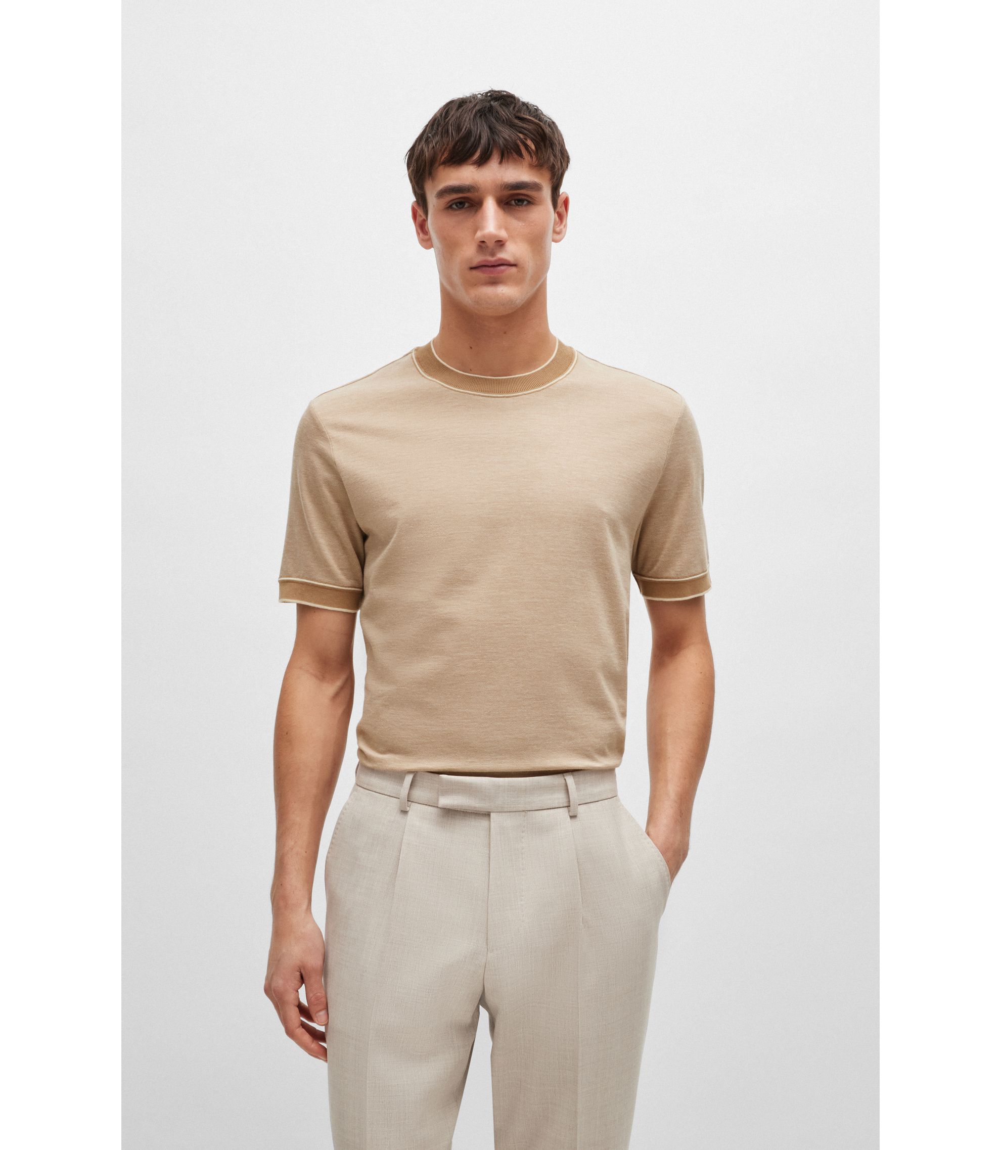 BOSS - Regular-fit T-shirt in two-tone cotton and cashmere