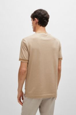T-shirt Regular bicolore en coton et cachemire, Beige