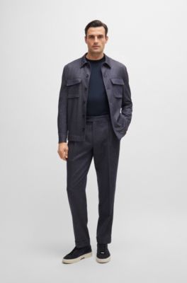 T-shirt Regular bicolore en coton et cachemire, Bleu fonc&eacute;