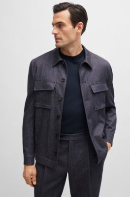 T-shirt Regular bicolore en coton et cachemire, Bleu fonc&eacute;