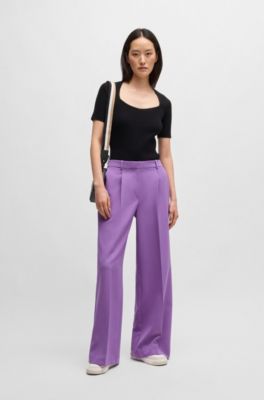 Jersey de manga corta y cuello rectangular en tejido el&aacute;stico de canal&eacute;, Negro