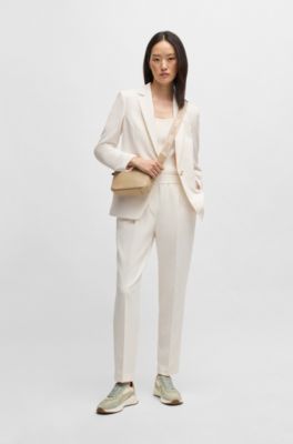 Jersey de manga corta y cuello rectangular en tejido el&aacute;stico de canal&eacute;, Blanco