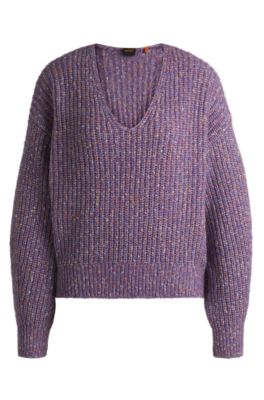 Hugo Boss Relaxed-fit V-neck Sweater In A Ribbed Knit In Patterned