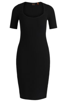 Boss Feyres Geo Pattern online Ribbed Sheath Dress in Black/White - XXL