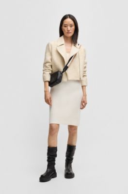 Vestido slim fit en tejido el&aacute;stico de canal&eacute;, Blanco