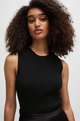 Slim-fit sleeveless top in ribbed stretch fabric, Black