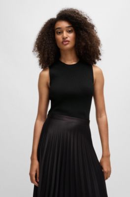 Slim-fit sleeveless top in ribbed stretch fabric, Black