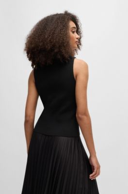 Slim-fit sleeveless top in ribbed stretch fabric, Black