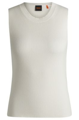Hugo Boss Slim-fit Sleeveless Top In Ribbed Stretch Fabric In White