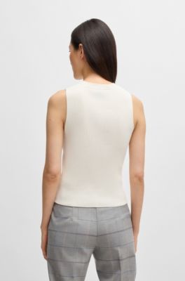 Slim-fit sleeveless top in ribbed stretch fabric, White