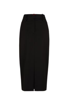 Shop Hugo Maxi Skirt With High Front Slit In Stretch Fabric In Black