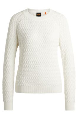 Hugo Boss Cotton Sweater With Mixed Structures In White