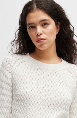 Cotton sweater with mixed structures