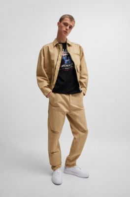 Cotton-jersey regular-fit T-shirt with seasonal graphics, Black