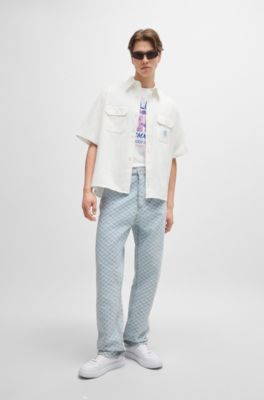 Cotton-jersey regular-fit T-shirt with seasonal graphics, White