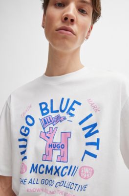 Cotton-jersey regular-fit T-shirt with seasonal graphics, White