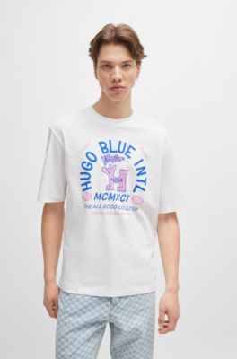 Cotton-jersey regular-fit T-shirt with seasonal graphics, White
