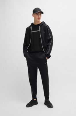 Camiseta de algod&oacute;n con rayas y logo, Negro