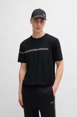 Camiseta de algod&oacute;n con rayas y logo, Negro