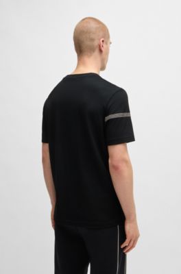 Camiseta de algod&oacute;n con rayas y logo, Negro