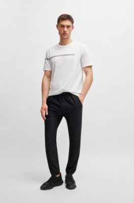 Camiseta de algod&oacute;n con rayas y logo, Blanco