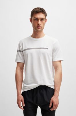 Camiseta de algod&oacute;n con rayas y logo, Blanco