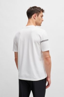 Camiseta de algod&oacute;n con rayas y logo, Blanco