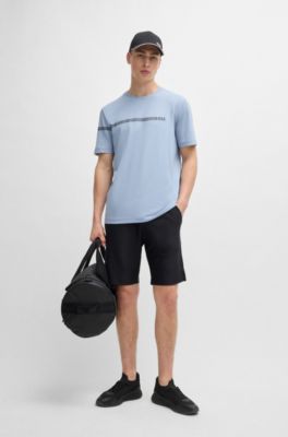 Camiseta de algod&oacute;n con rayas y logo, Celeste