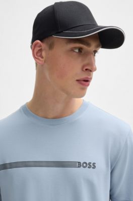 Camiseta de algod&oacute;n con rayas y logo, Celeste