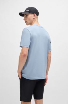 Camiseta de algod&oacute;n con rayas y logo, Celeste